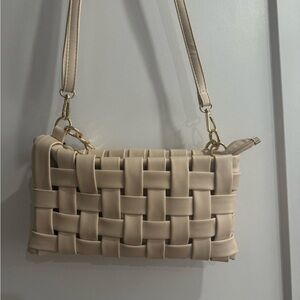 Cream Woven Shoulder Bag